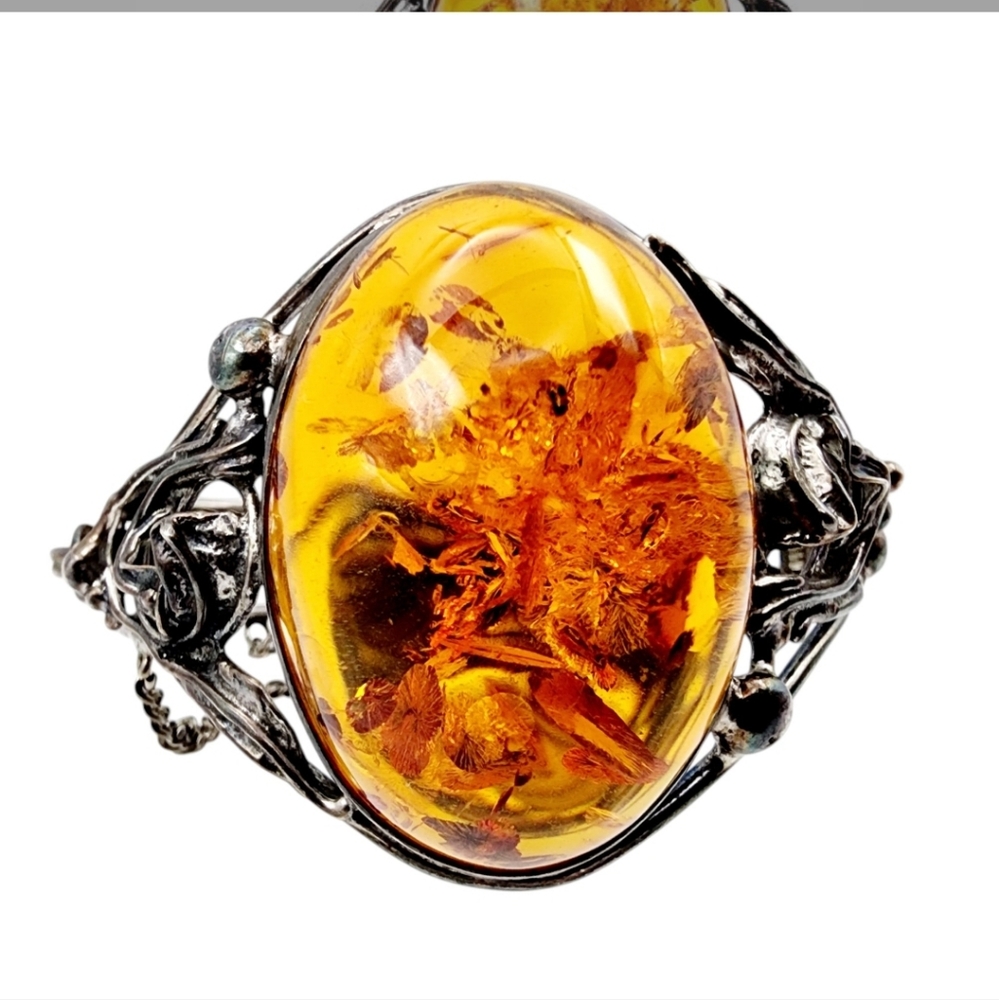 Vintage Sterling Arts and Crafts Amber Bracelet